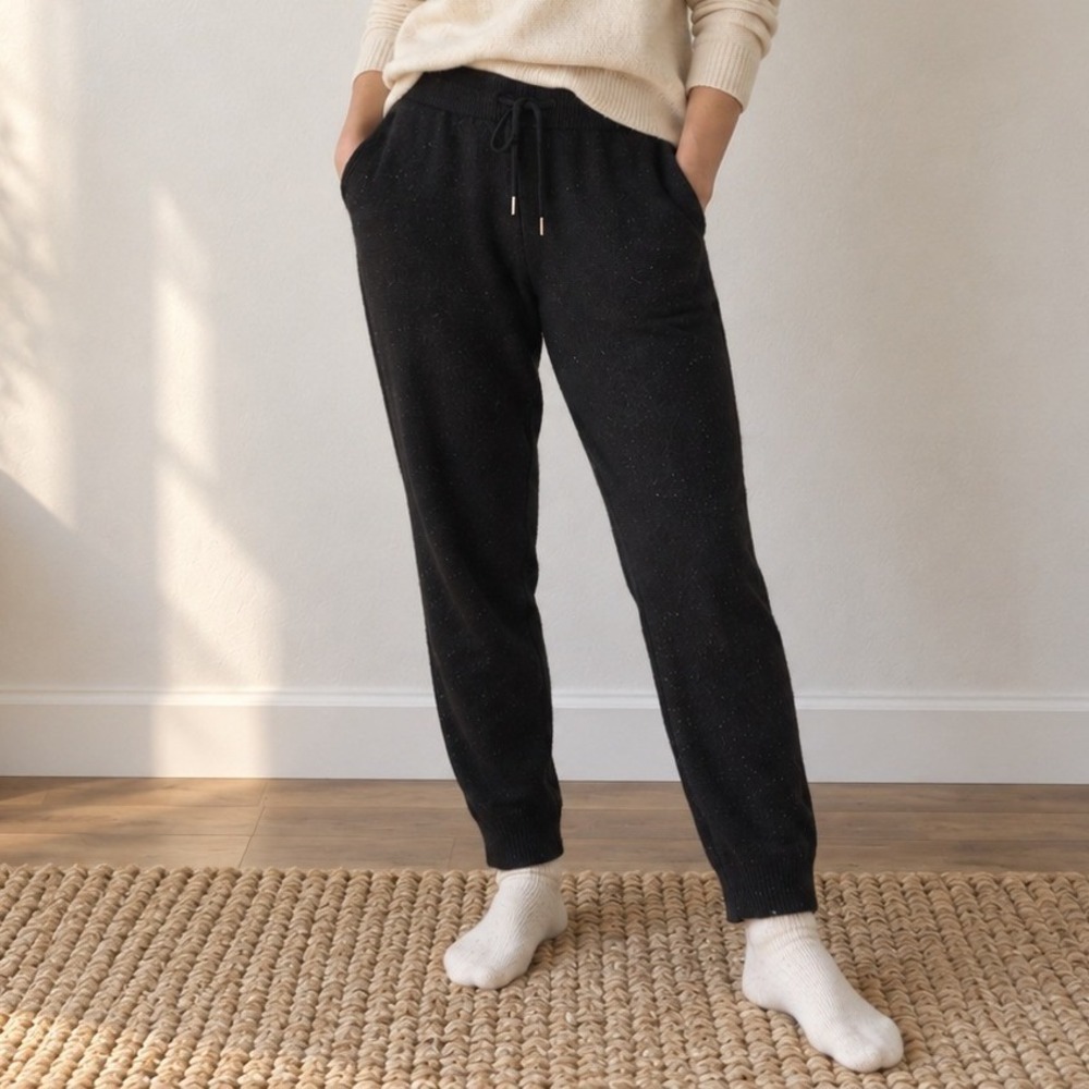 Quince Womens Mongolian Cashmere Sweatpants Large Black Knit Drawstring Joggers